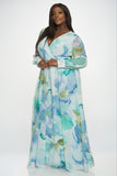 Soft Blue Floral LS Chiffon Gown