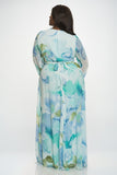 Soft Blue Floral LS Chiffon Gown