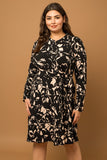 Black & Cream Print Button & Tie Dress