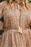 Black Spotted Long Sleeve Dress in Camel