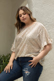 Sequin Ruffle Sleeve Tee in Gold
