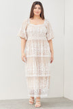 White Crochet Leaf Lace Dress