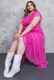 Pink Tulle One Shoulder Midi Dress