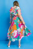 Bright Floral Flutter Midi Dress