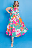 Bright Floral Flutter Midi Dress