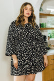 Black & Cream Floral Long Sleeve Dress