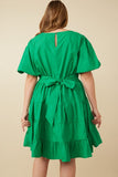 Cotton Tiered Bow Back Dress in Green