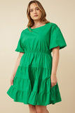 Cotton Tiered Bow Back Dress in Green