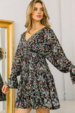 Satin Print V Neck Dress