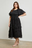 Black Swiss Dot Tulle Midi Dress