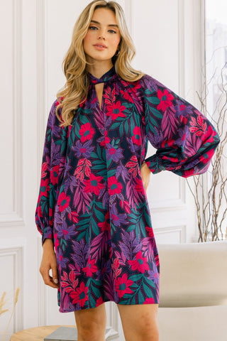 Magenta Floral Flow Satin Dress