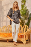 Charcoal Spotted Wide Sleeve Top