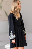 Embroidered Sleeve Black Dress