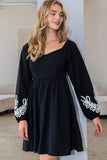 Embroidered Sleeve Black Dress