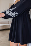 Embroidered Sleeve Black Dress