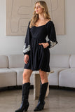 Embroidered Sleeve Black Dress