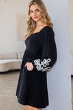 Embroidered Sleeve Black Dress