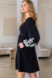 Embroidered Sleeve Black Dress