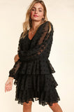 Swiss Dot Balloon Sleeve Ruffle Dress
