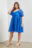 Textured Checker Pattern Dress in Blue