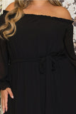 Off Shoulder Chiffon Gown in Black