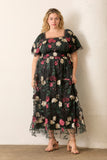 Floral Applique Tulle Maxi in Black