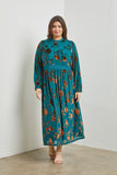 Velvet Floral Burnout Midi Dress in Teal