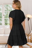 Black Tiered V Neck Dress