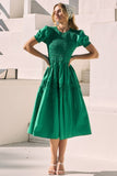 Smocked Bodice Poplin Tiered Midi in Green