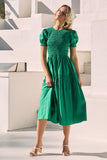 Smocked Bodice Poplin Tiered Midi in Green