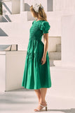 Smocked Bodice Poplin Tiered Midi in Green