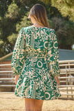 Long Sleeve Floral Dress in Green