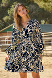 Long Sleeve Floral Dress in Navy