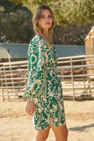 Long Sleeve Floral Dress in Green