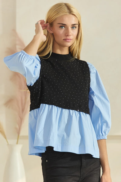 Blue & Black Twofer Top