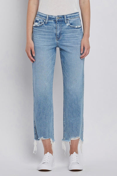 Distressed Straight Med Wash Denim