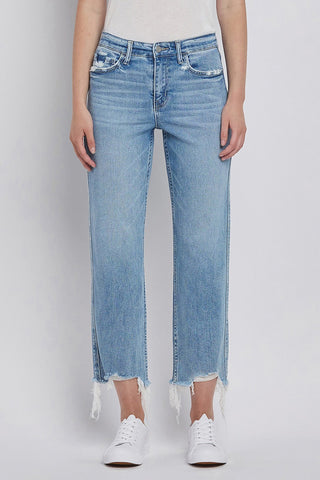 Distressed Straight Med Wash Denim