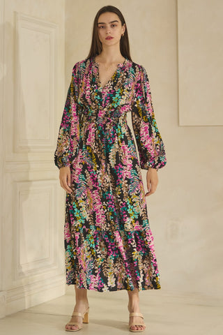 Multi Colour Floral Leaf Maxi Dress