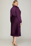 Satin Pleated Midi Dress in Plum