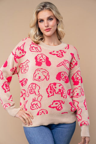 Doggy Print Knit Sweater