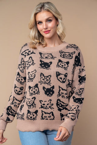 Kitty Print Knit Sweater