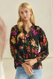 Black Floral Long Sleeve Top