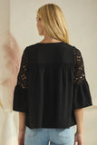 Lace Trim Bell Sleeve Top in Black