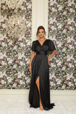 Satin Gown with Slit in Black