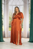 Satin Gown with Slit in Copper