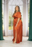 Satin Gown with Slit in Copper