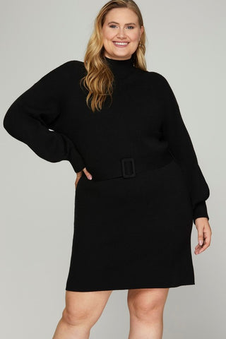 Long Sleeve Mock Neck Sweater Dress in Black