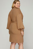 Long Sleeve Mock Neck Sweater Dress in Camel