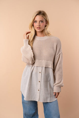 Sweater Button Up Twofer Top
