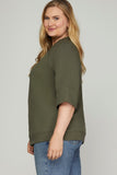 3/4 Sleeve Scuba Knit Sweater in Olive